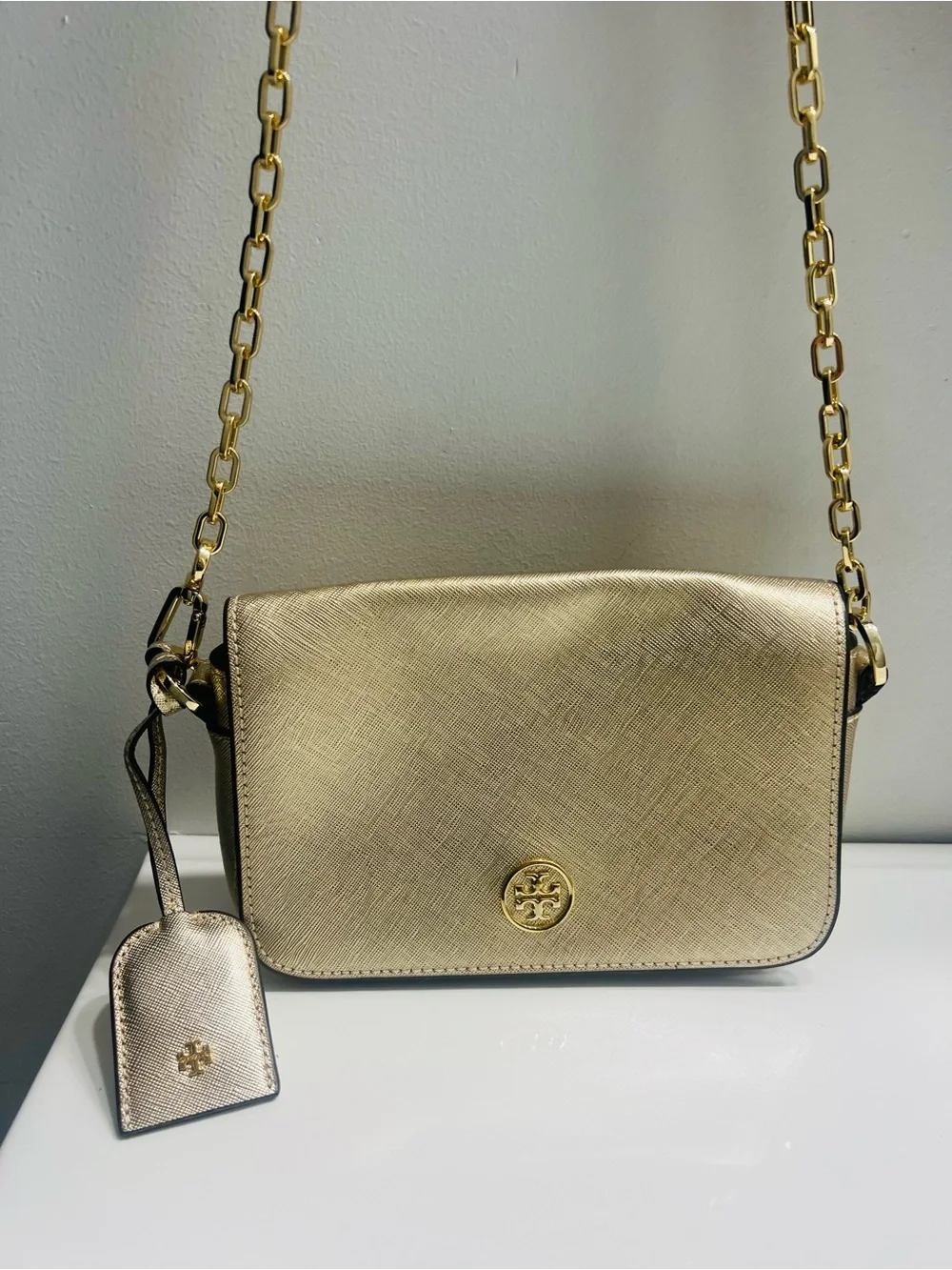 Tory Burch Metallic Champagne Gold Crossbody Bag